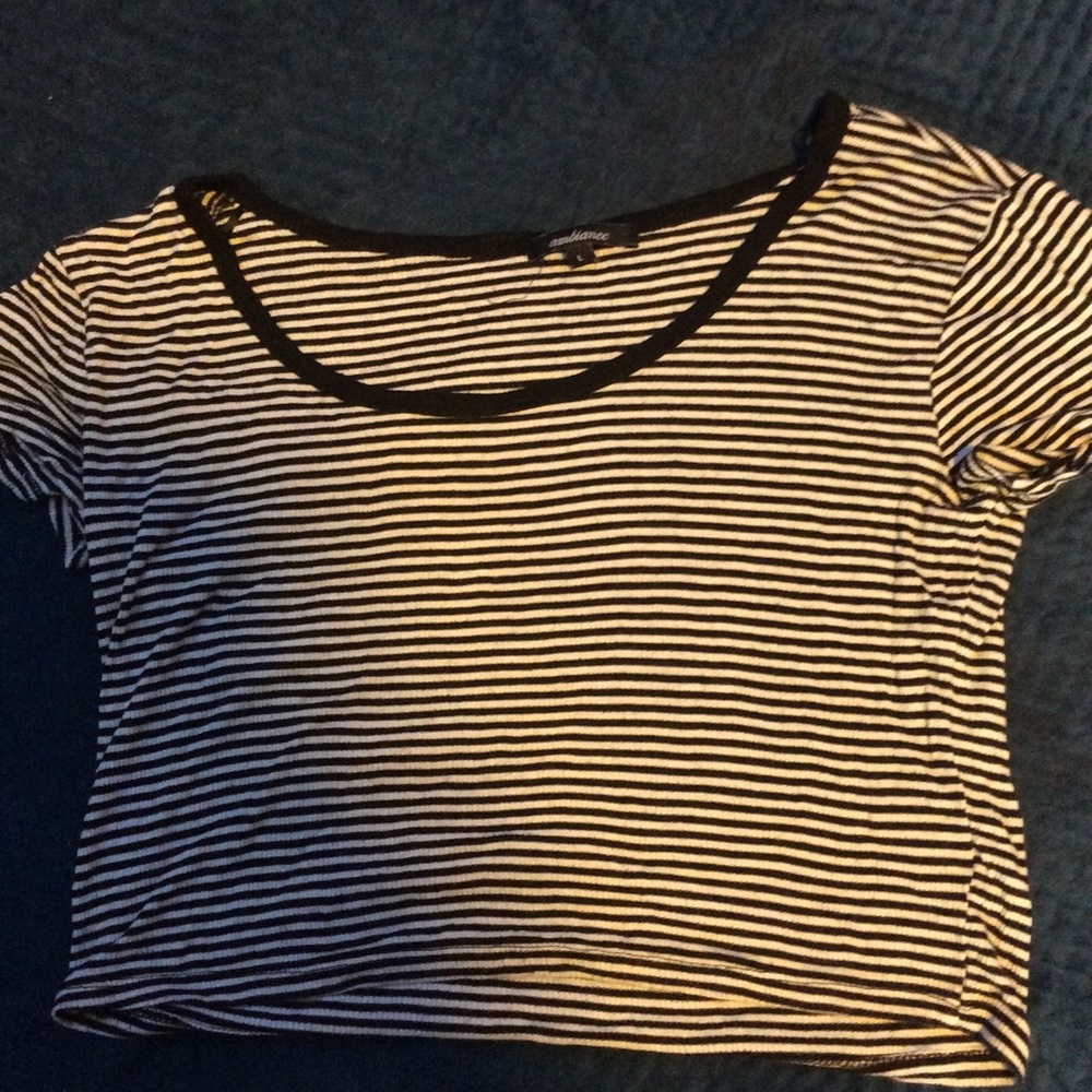 Black and White stripe short sleeve cropped shirt